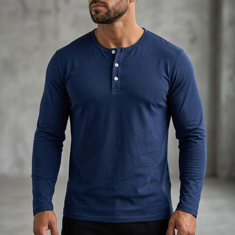Chemise décontractée à col henley et manches longues pour homme