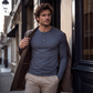 Chemise décontractée à col henley et manches longues pour homme