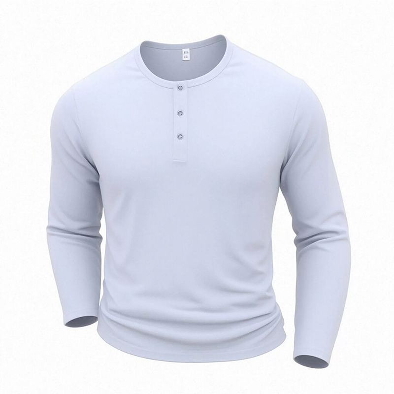 Chemise décontractée à col henley et manches longues pour homme
