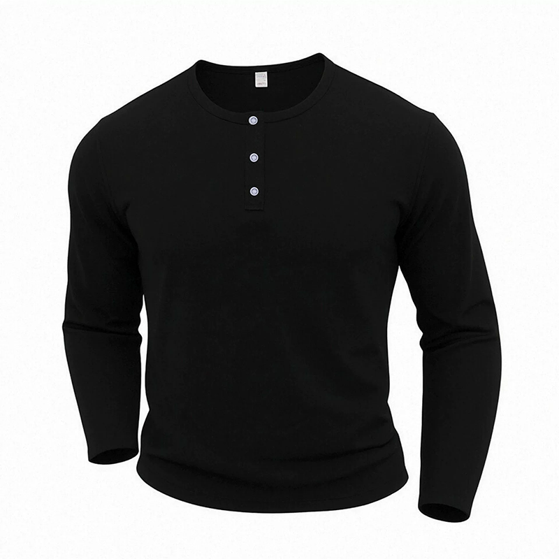 Chemise décontractée à col henley et manches longues pour homme