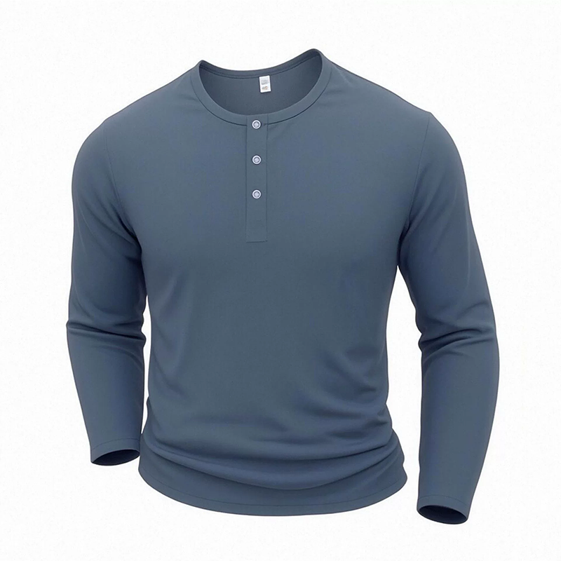 Chemise décontractée à col henley et manches longues pour homme