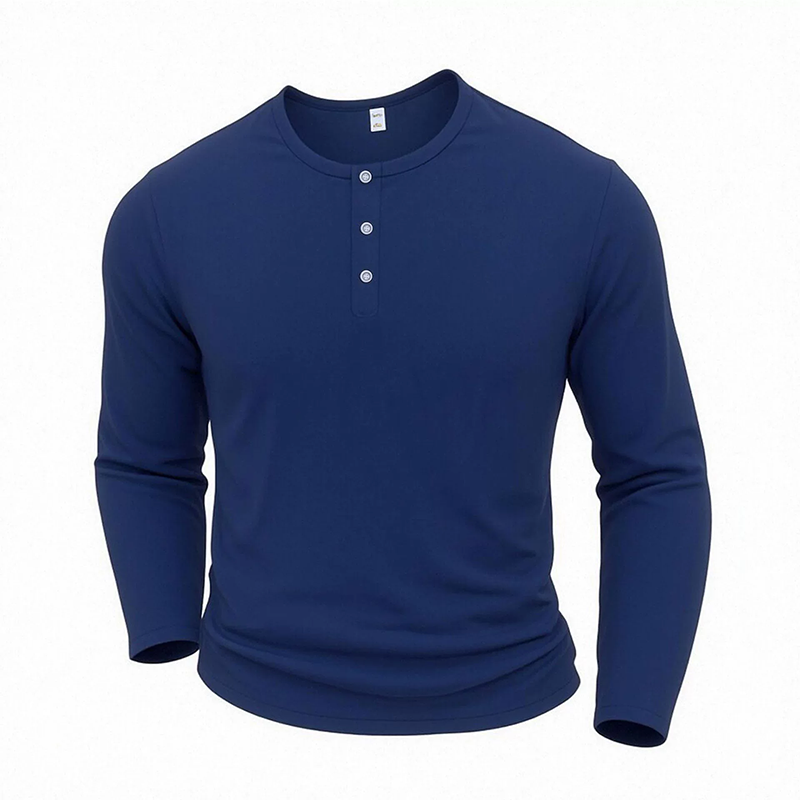 Chemise décontractée à col henley et manches longues pour homme