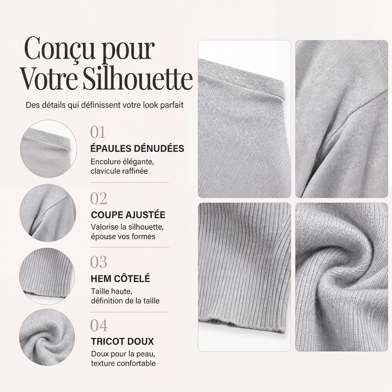 Pull en maille côtelée à épaules dénudées pour femme