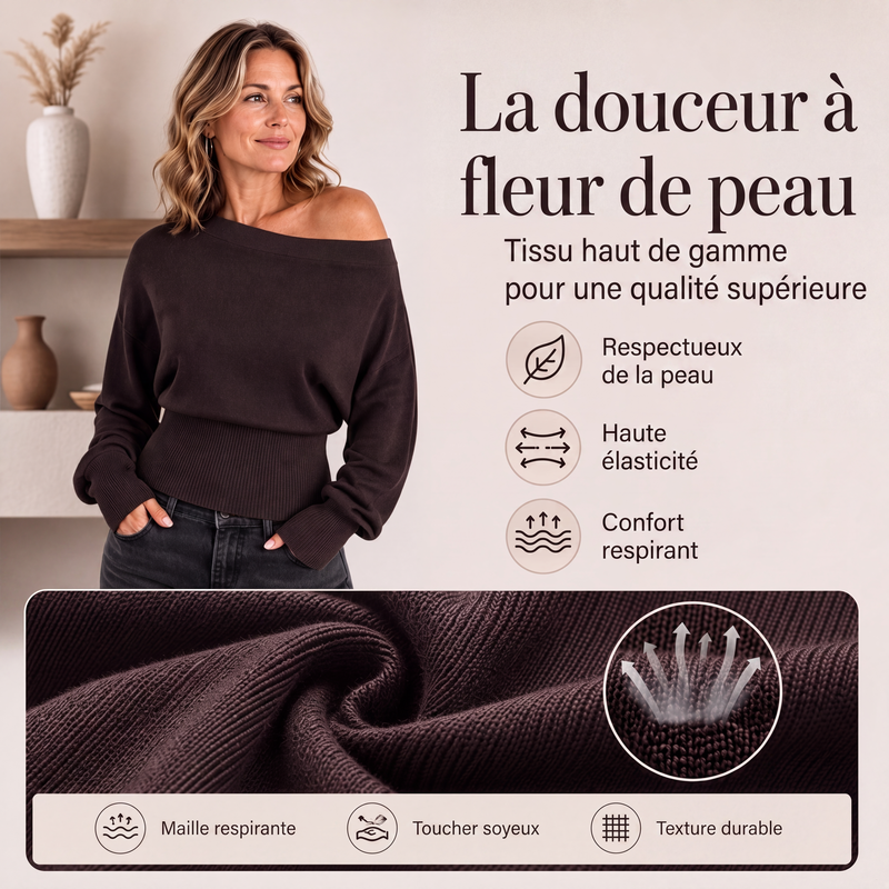 Pull en maille côtelée à épaules dénudées pour femme