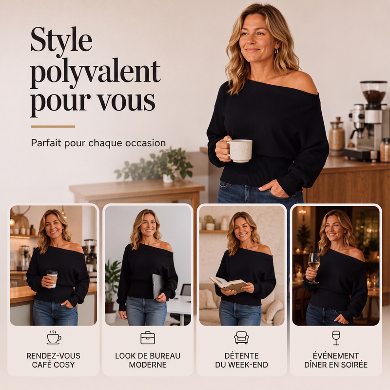 Pull en maille côtelée à épaules dénudées pour femme