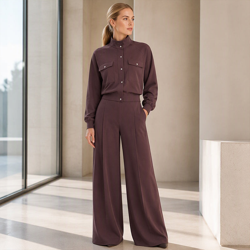 Ensemble 2 pièces pour femme : veste élégante et pantalon à jambes larges