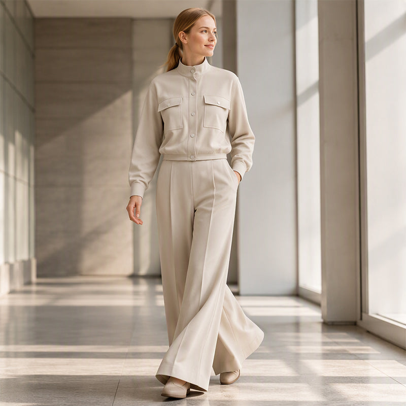 Ensemble 2 pièces pour femme : veste élégante et pantalon à jambes larges