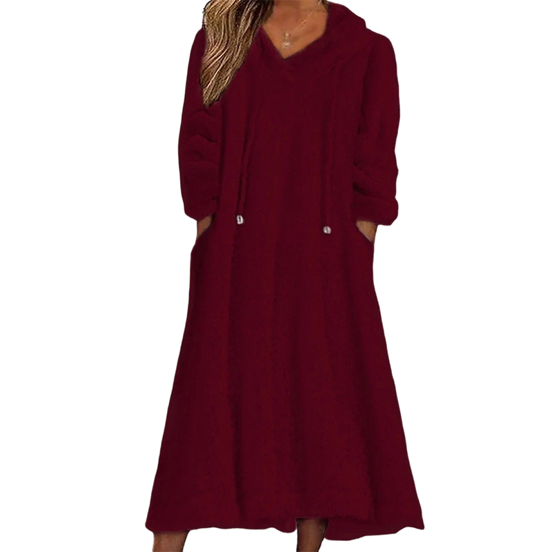 Robe de détente décontractée à capuche en peluche pour femme