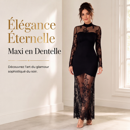 Robe longue maxi à manches longues avec empiècements en dentelle pour femme