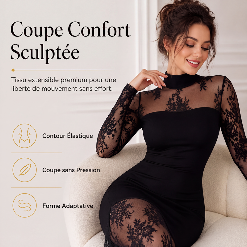 Robe longue maxi à manches longues avec empiècements en dentelle pour femme