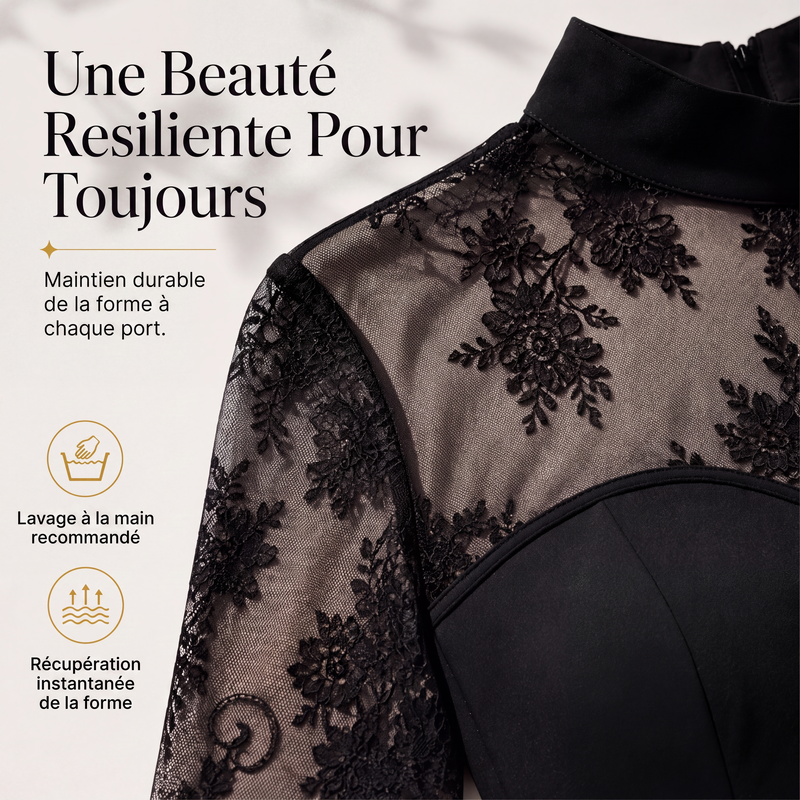 Robe longue maxi à manches longues avec empiècements en dentelle pour femme