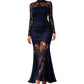 Robe longue maxi à manches longues avec empiècements en dentelle pour femme