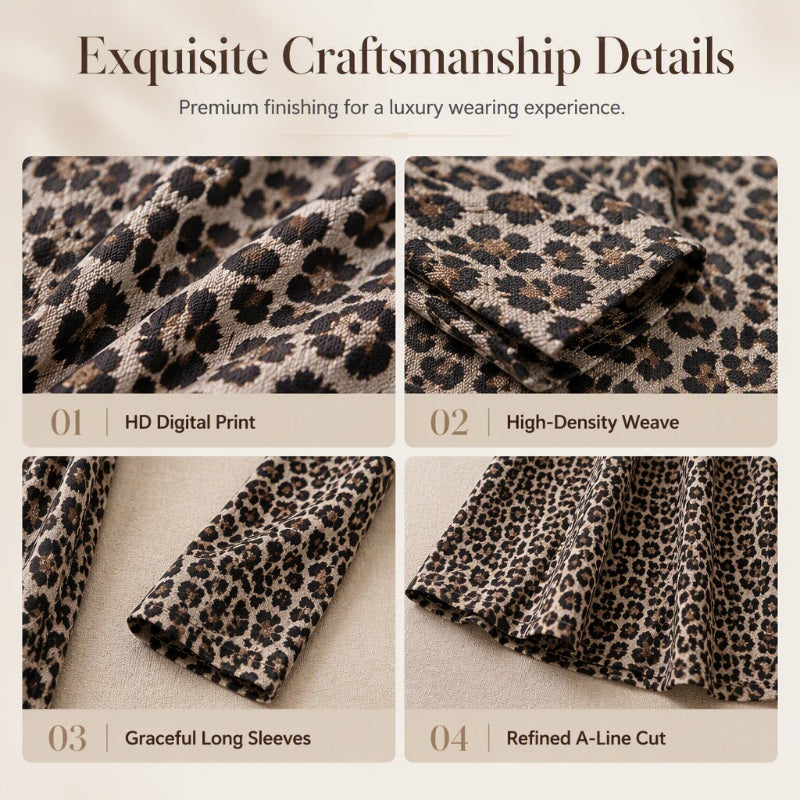 Robe longue à manches longues décontractée pour femme, imprimé léopard