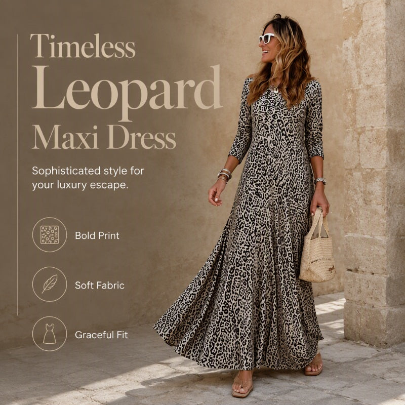 Robe longue à manches longues décontractée pour femme, imprimé léopard