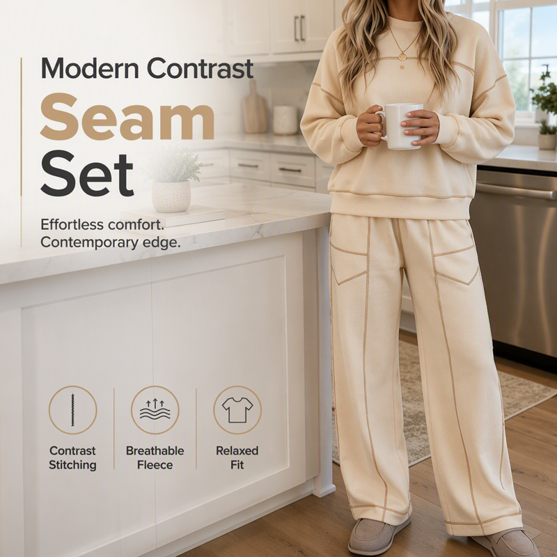 Ensemble composé d'un sweat-shirt à col rond et d'un pantalon à jambes larges pour femme
