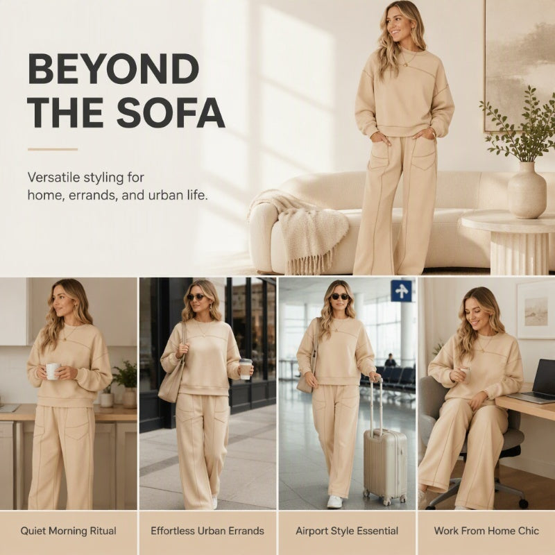 Ensemble composé d'un sweat-shirt à col rond et d'un pantalon à jambes larges pour femme