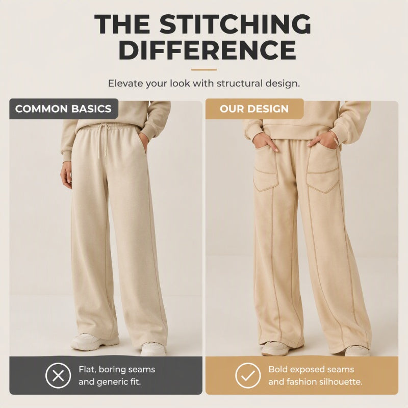 Ensemble composé d'un sweat-shirt à col rond et d'un pantalon à jambes larges pour femme