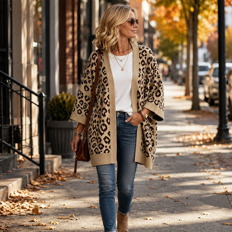 Cardigan en maille à imprimé léopard chic pour femme