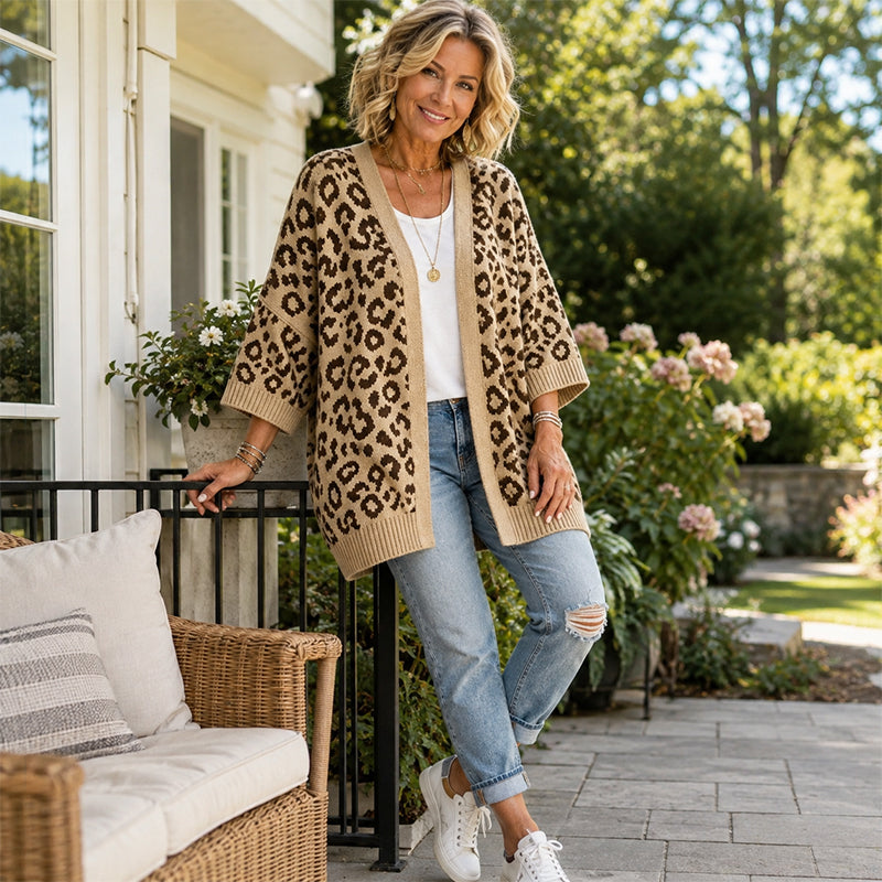 Cardigan en maille à imprimé léopard chic pour femme