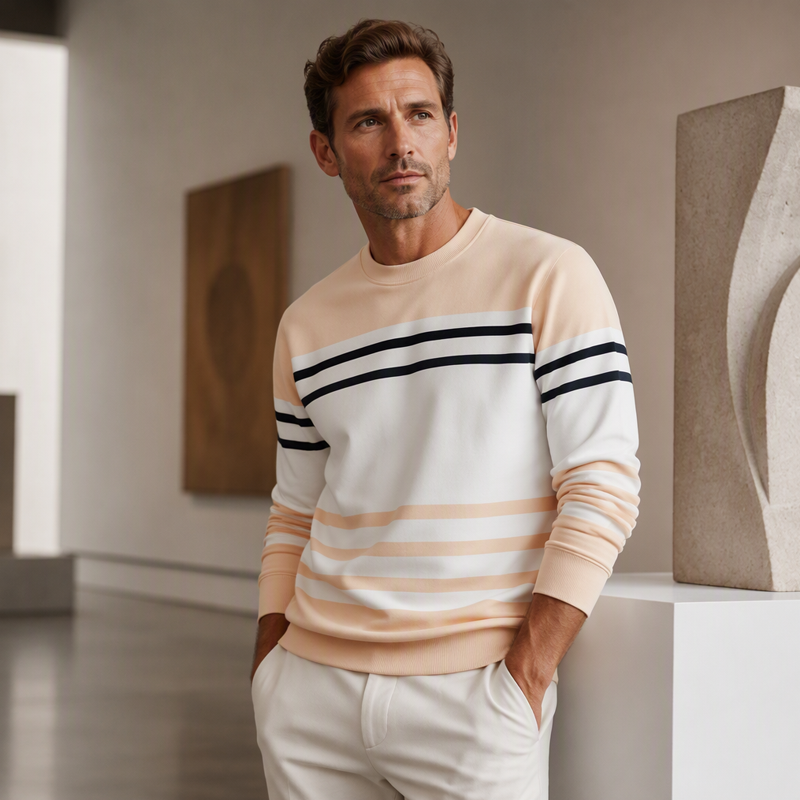 Sweatshirt à manches longues rayé et colorblock pour homme