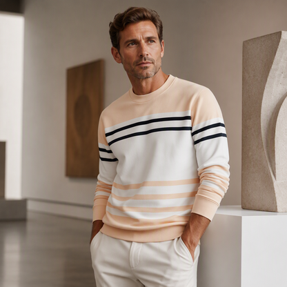Sweatshirt à manches longues rayé et colorblock pour homme
