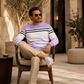 Sweatshirt à manches longues rayé et colorblock pour homme