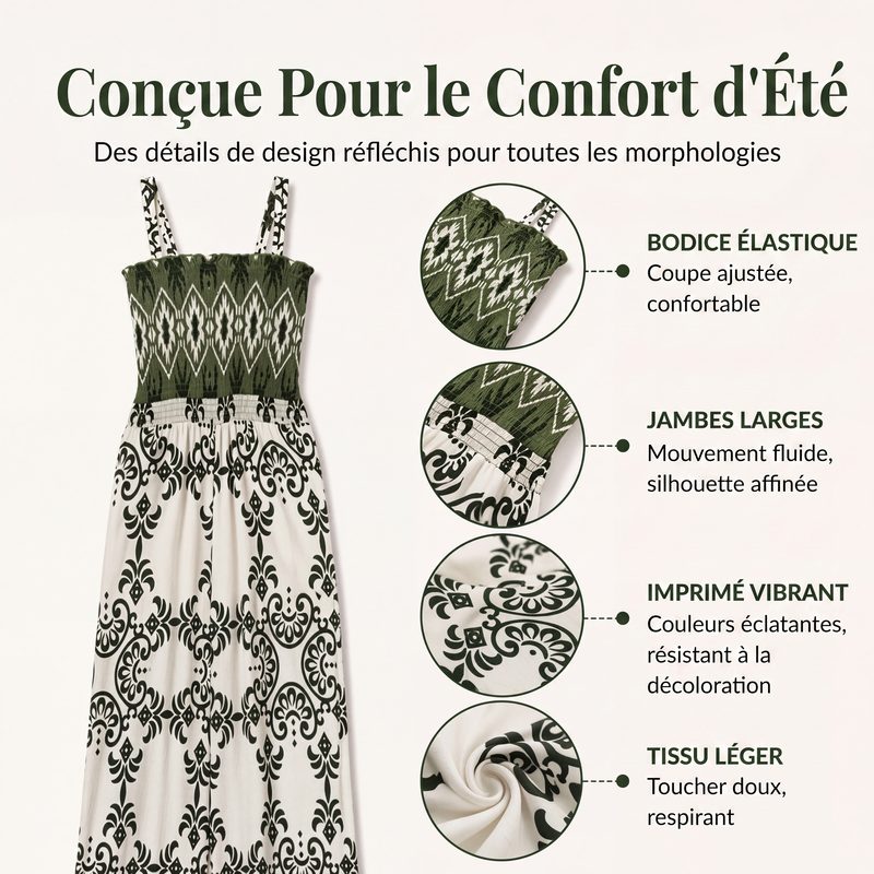 Combinaison smockée à imprimé bohème pour femme