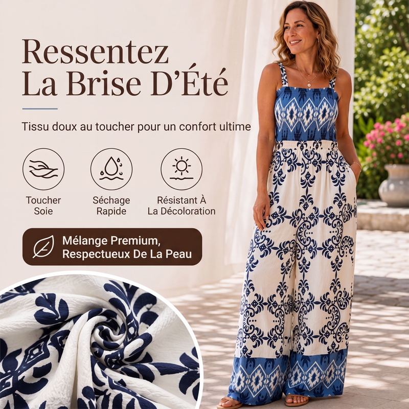 Combinaison smockée à imprimé bohème pour femme