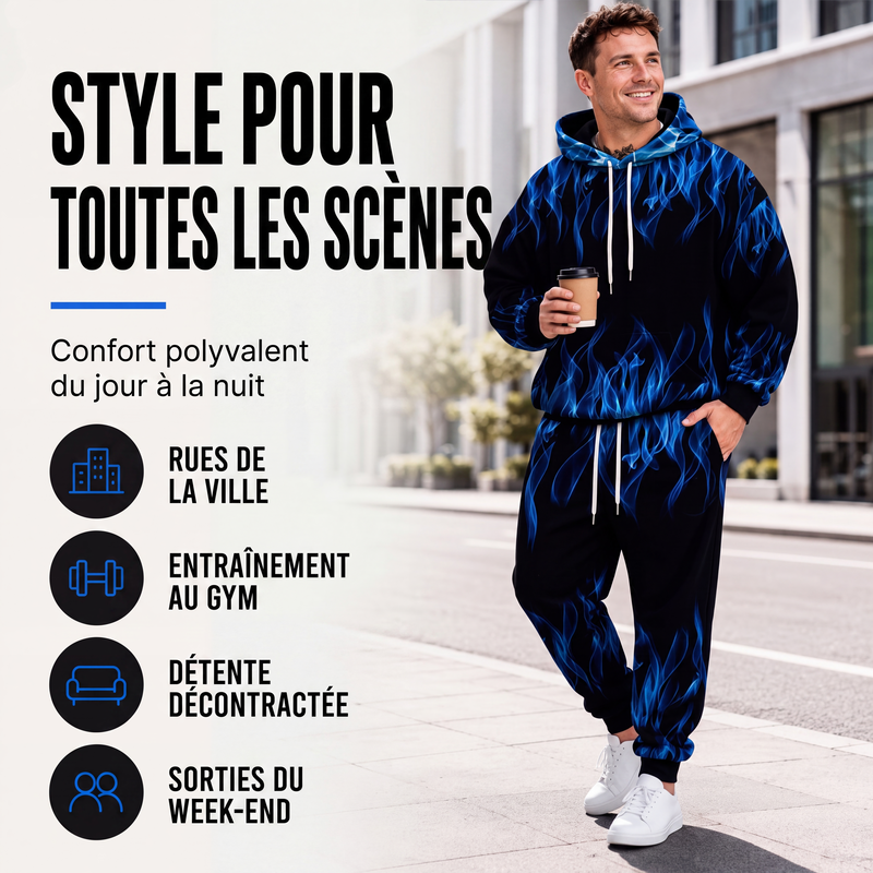 📢📢50% DE RÉDUCTION !! ⏰Ensemble sweat à capuche imprimé et pantalon de survêtement pour homme
