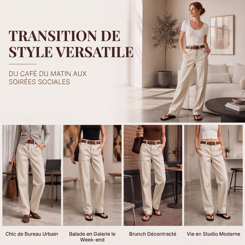 ✨ Un style de tous les jours qui met en valeur la silhouette | Pantalon utilitaire à coupe droite pour femme, avec coutures renforcées