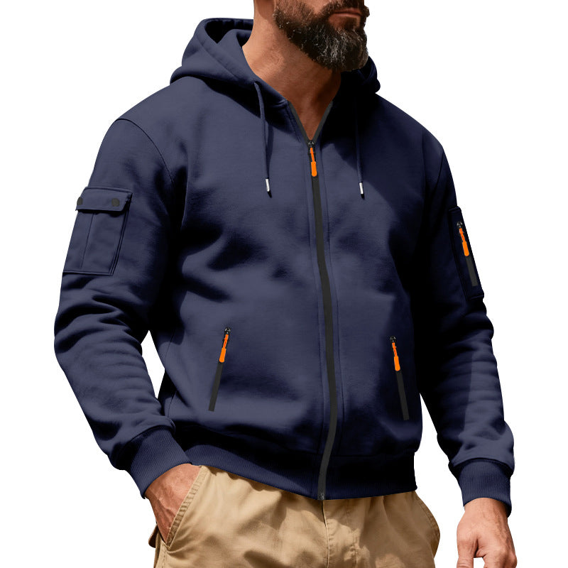 Veste cargo à capuche à fermeture éclair intégrale pour homme