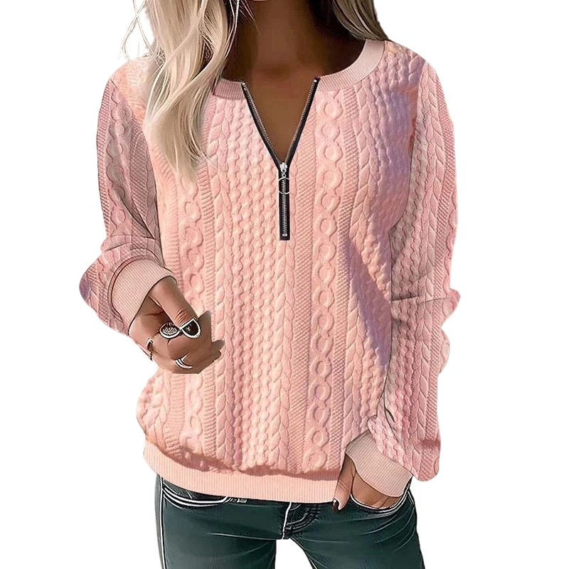 Pull en maille torsadée à demi-zip pour femme