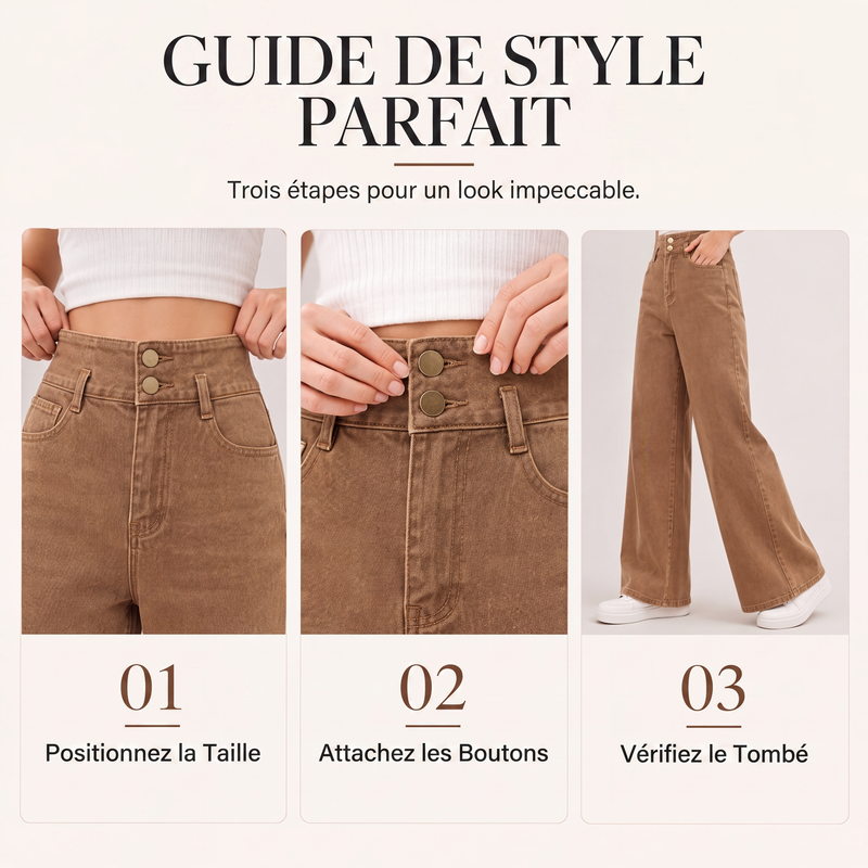 Jeans décontractés taille haute jambe large pour femme
