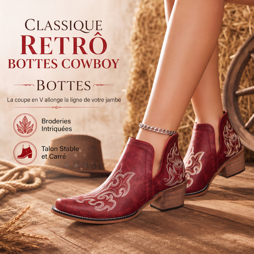 Bottines Martin à talon bloc et coupe V rétro pour femmes, grande taille, unies ou à imprimé floral, pour l'automne et l'hiver