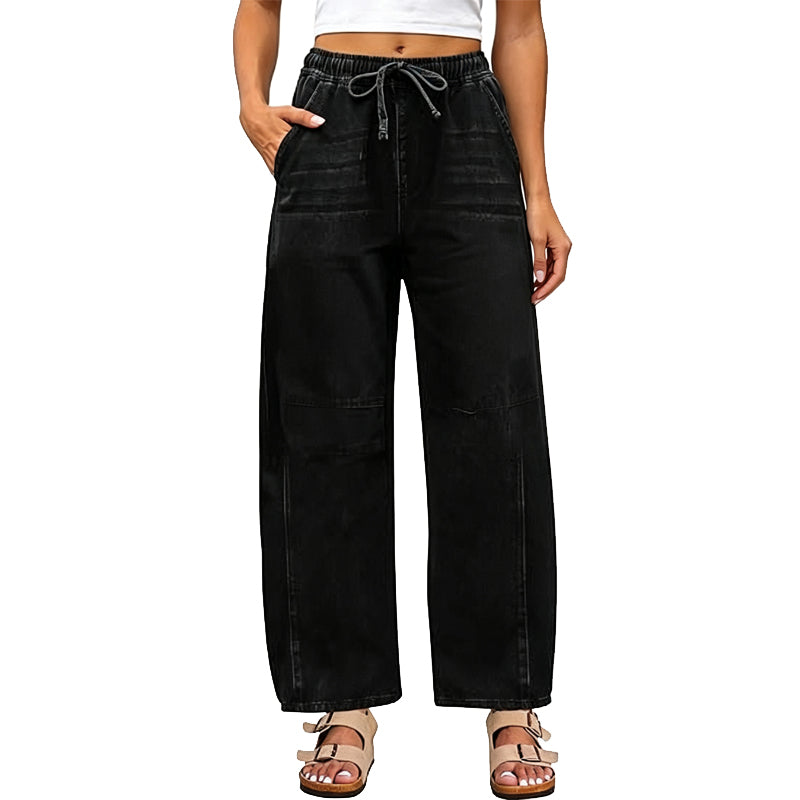 Pantalon en denim décontracté à jambes larges et coupe relax pour femme