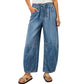 Pantalon en denim décontracté à jambes larges et coupe relax pour femme