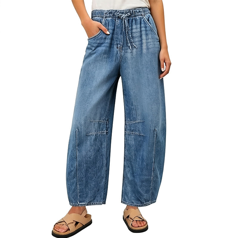 Pantalon en denim décontracté à jambes larges et coupe relax pour femme