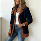 Veste en peluche à patchwork et à col revers pour femme