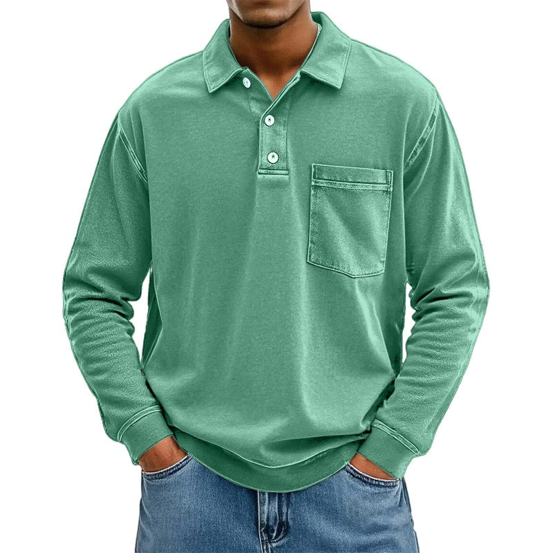 Chemise décontractée à manches longues avec poche pour homme