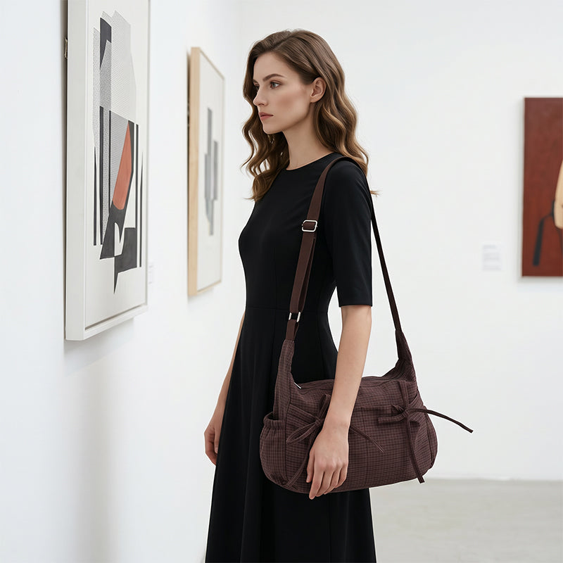 Sac à bandoulière décontracté à motif à carreaux, porté lâche