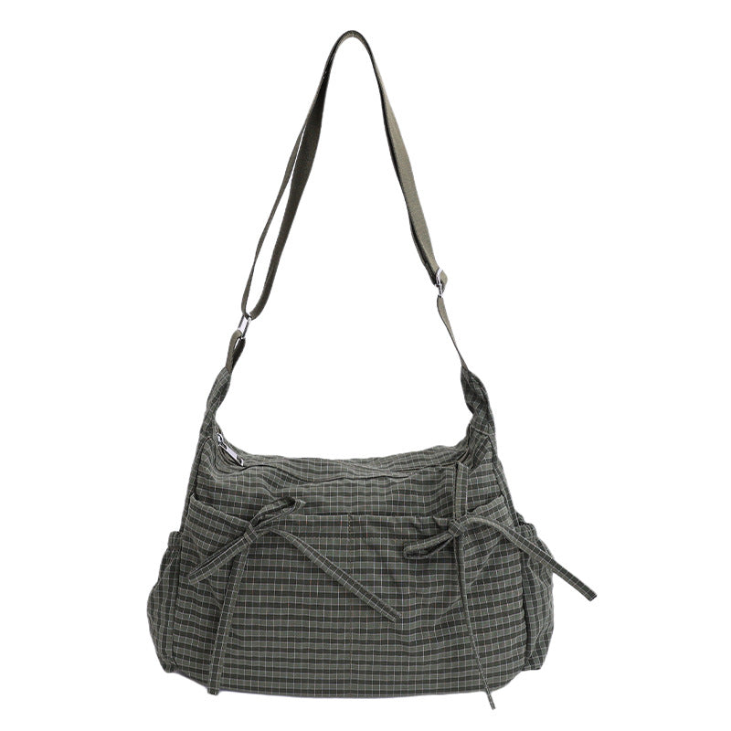 Sac à bandoulière décontracté à motif à carreaux, porté lâche