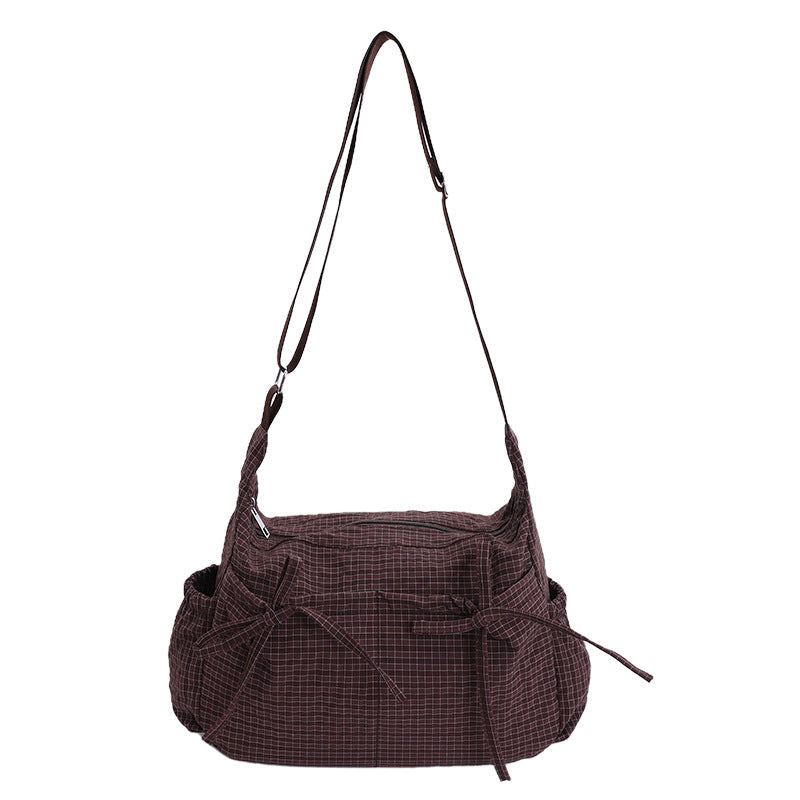 Sac à bandoulière décontracté à motif à carreaux, porté lâche