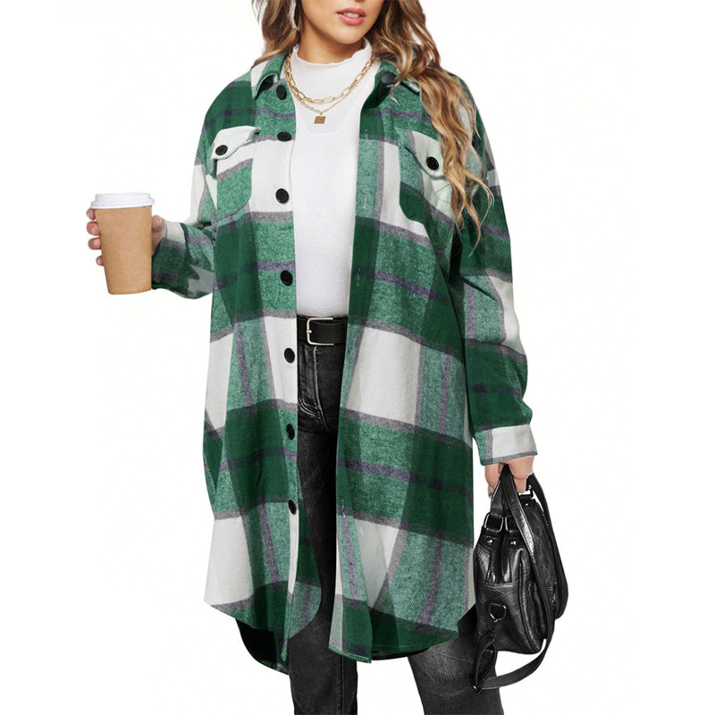 Manteau long à revers, à carreaux, élégant, pour femme