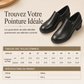 Escarpins à enfiler style britannique rétro pour femmes, talon bloc mi-haut, modèle grande taille, talon épais, chaussures basses
