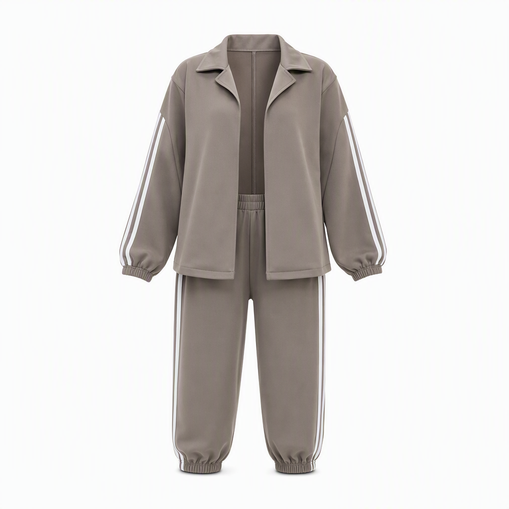 Ensemble de détente décontracté pour femme composé d'une chemise oversize à boutons et d'un pantalon de jogging à bandes latérales