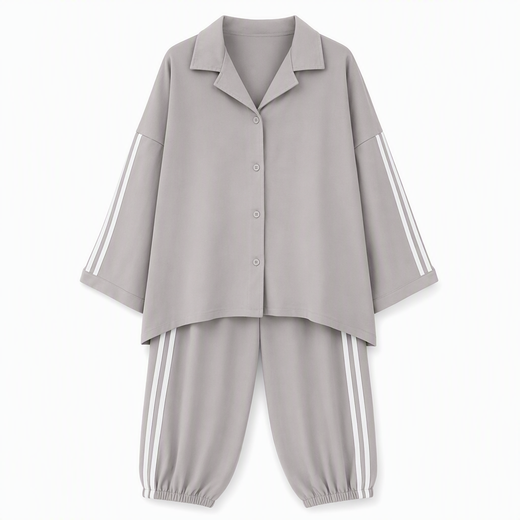 Ensemble de détente décontracté pour femme composé d'une chemise oversize à boutons et d'un pantalon de jogging à bandes latérales