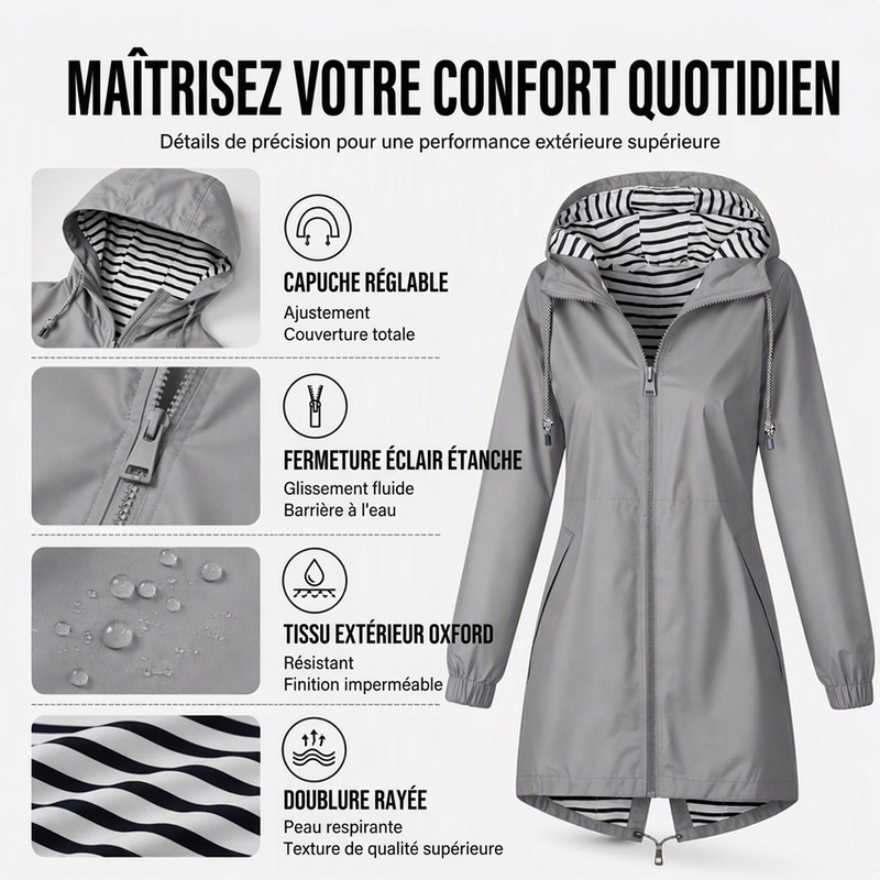 🌸 OFFRE LIMITÉE –50% ! ✨ Veste à capuche imperméable d'extérieur pour femme