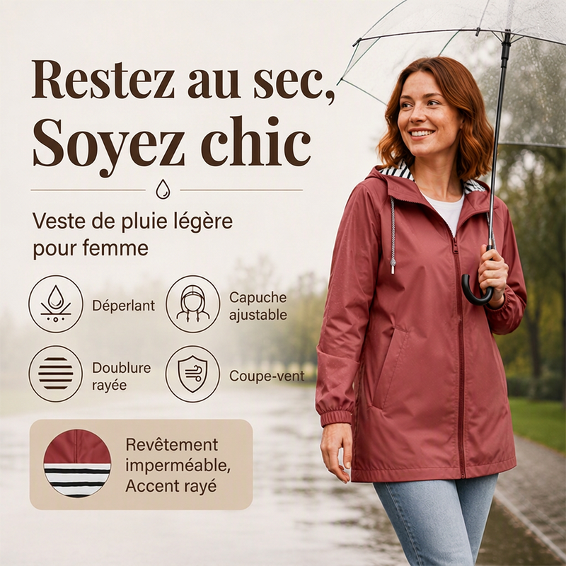 🌸 OFFRE LIMITÉE –50% ! ✨ Veste à capuche imperméable d'extérieur pour femme