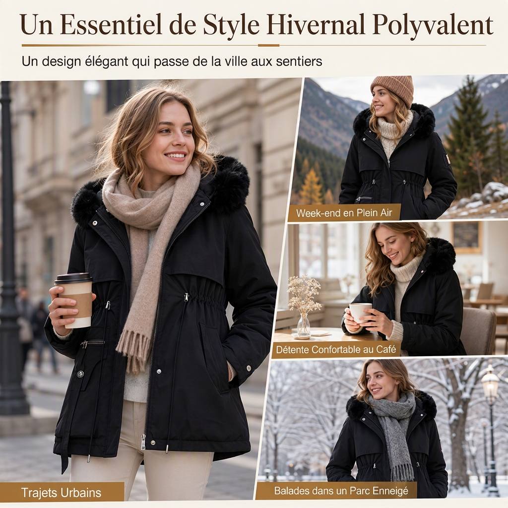 🌸 OFFRE LIMITÉE –50% ! ✨ Parka matelassée femme en fausse fourrure pour l'hiver