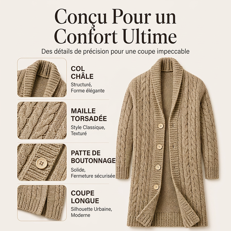 Cardigan mi-long pour homme en maille torsadée